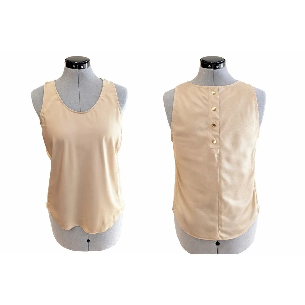 J.Crew Tank Top XS Beige Gold‎ Button Back Scoop Neck Minimalist Quiet Luxury